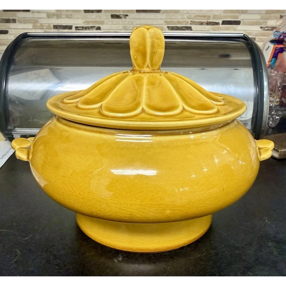 Vintage USA Pottery 620 Casserole w/ Lid, Mustard Tureen Compote Bowl Dish